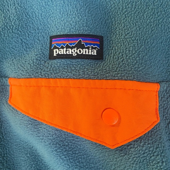 Patagonia Blue full zip hooded Fleece jacket with Bright Orange Detail sz 10 - Picture 2 of 6